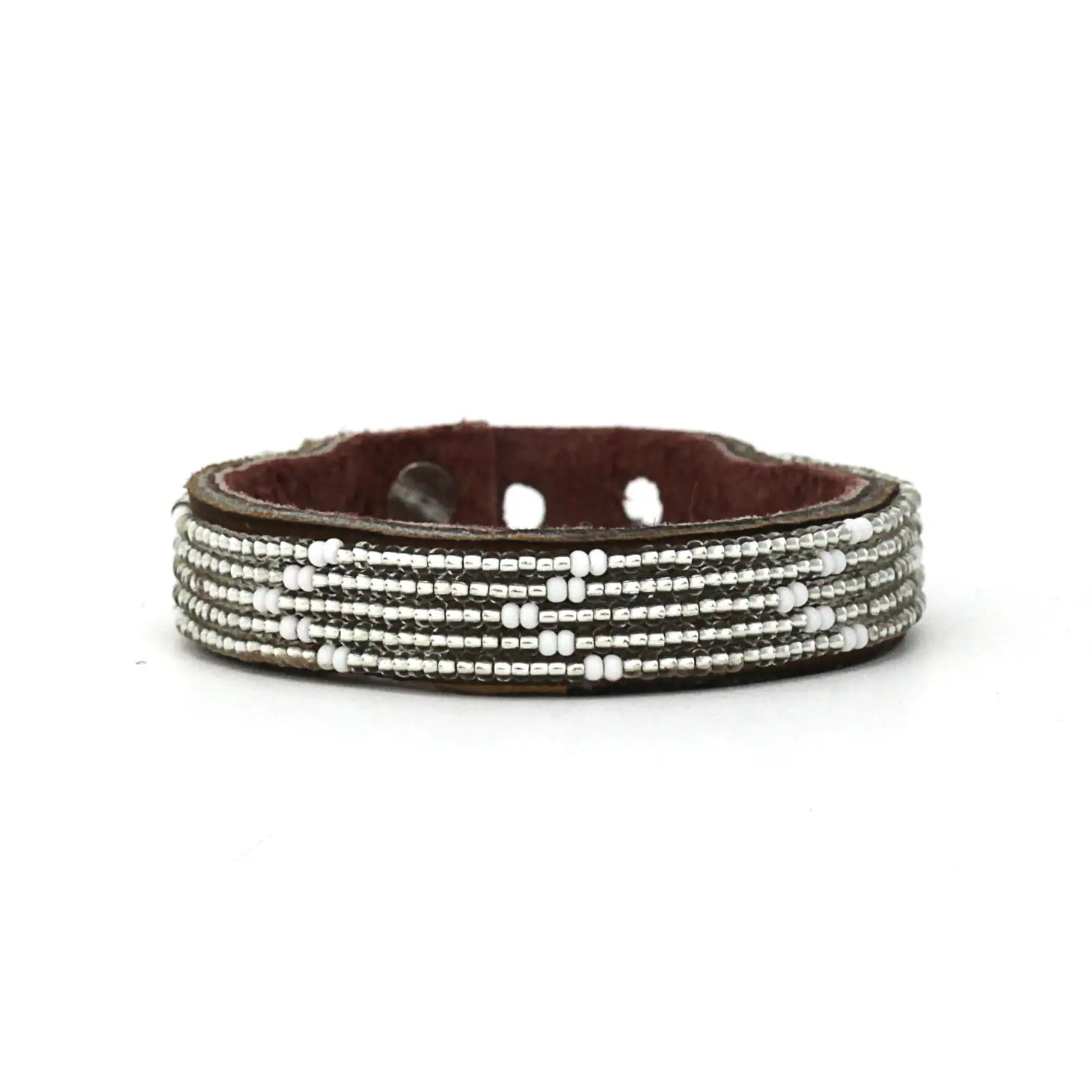 Small Silver Chevron Leather Cuff by Swahili Coast